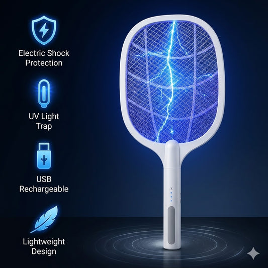 Rechargeable Electric Mosquito Killer Racket 2 In 1 Led Flash Light